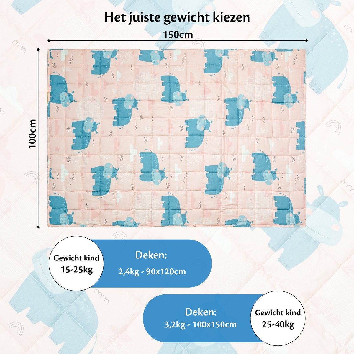 Ella® Couverture lestée pour enfant 3.2kg - 100 x 150cm  - OEKO-TEX Coton - Hippopotame