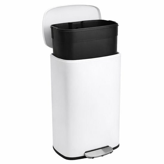 Bayt Poubelle - Poubelle à pédale 50 litres - Poubelle 50 litres - Poubelle 50 litres - Séparation des déchets - Poubelle - inox - Blanc