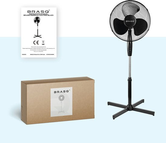 BRASQ Ventilateur trépied - 40 cm - Noir - Réglable en hauteur - 3 vitesses - 40 watts