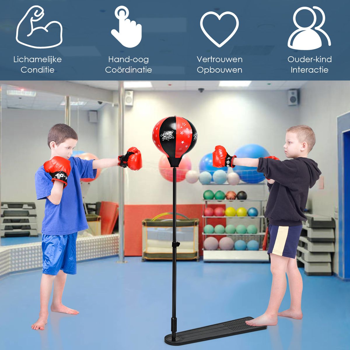 Ballon de boxe Coast Standing pour enfants - Hauteur réglable 85-130 cm | Noir/Rouge | Base 66 x 18,5 cm