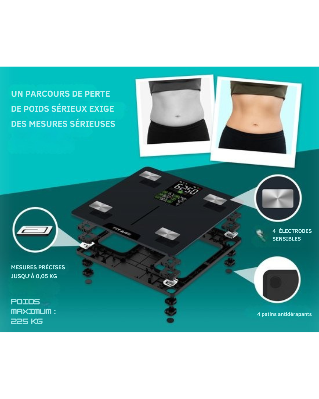 Balance personnelle numérique LED FITAGE - Balance intelligente avec analyse corporelle 17x - Balances - Application FITAGE