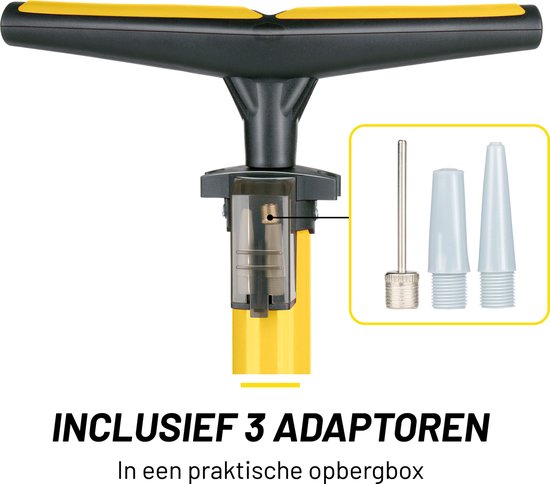 Pompe à vélo Dunlop avec manomètre - Pompe à vélo pour valve Dunlop, Schrader et française - Pompe sur pied avec adaptateurs pour jouets aquatiques et balles