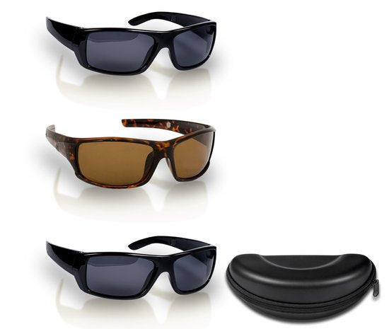 Lunettes de soleil HD Polar View, 2 paires noires, 1 paire marron - Unisexe - Lunettes de soleil polarisées - avec 1 étui de rangement rigide