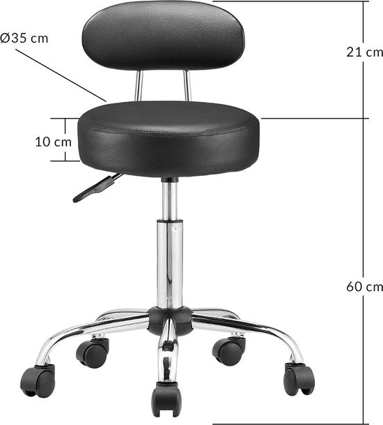 Tabouret pivotant Casaria avec dossier - Hauteur d'assise réglable 46 - 60 cm