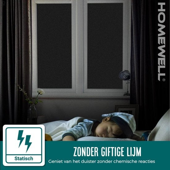Homewell Tissu occultant 45x200cm - Film occultant pour fenêtre - Anti-Incidence, Isolation et Protection Solaire - Réutilisable - Statique - Noir