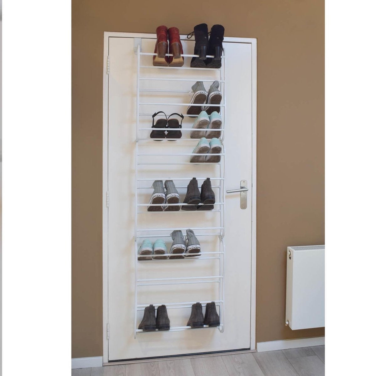 Organiseur à Chaussures Suspendu pour Porte – Extensible 182 cm, Gain de Place – Blanc | O'DADDY®
