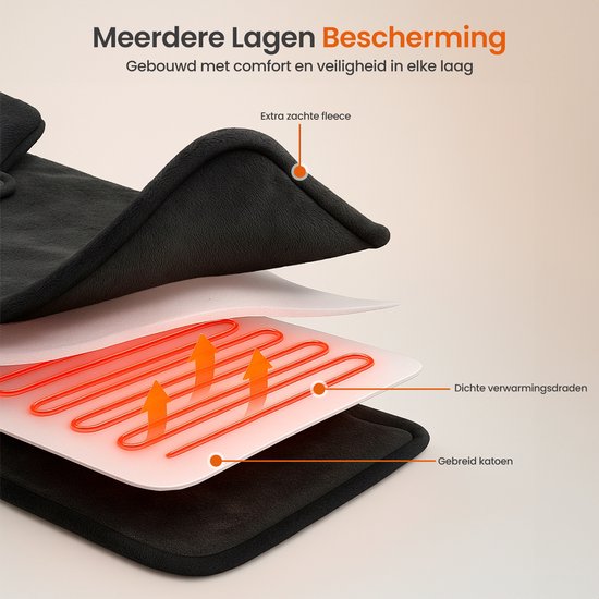 Couverture électrique Goliving pour le dos et la nuque - Couverture chauffante électrique - 3 niveaux de chaleur - Fonction minuterie - Lavable en machine - 100 W - 60 x 90 cm - Micro Plush - Noir