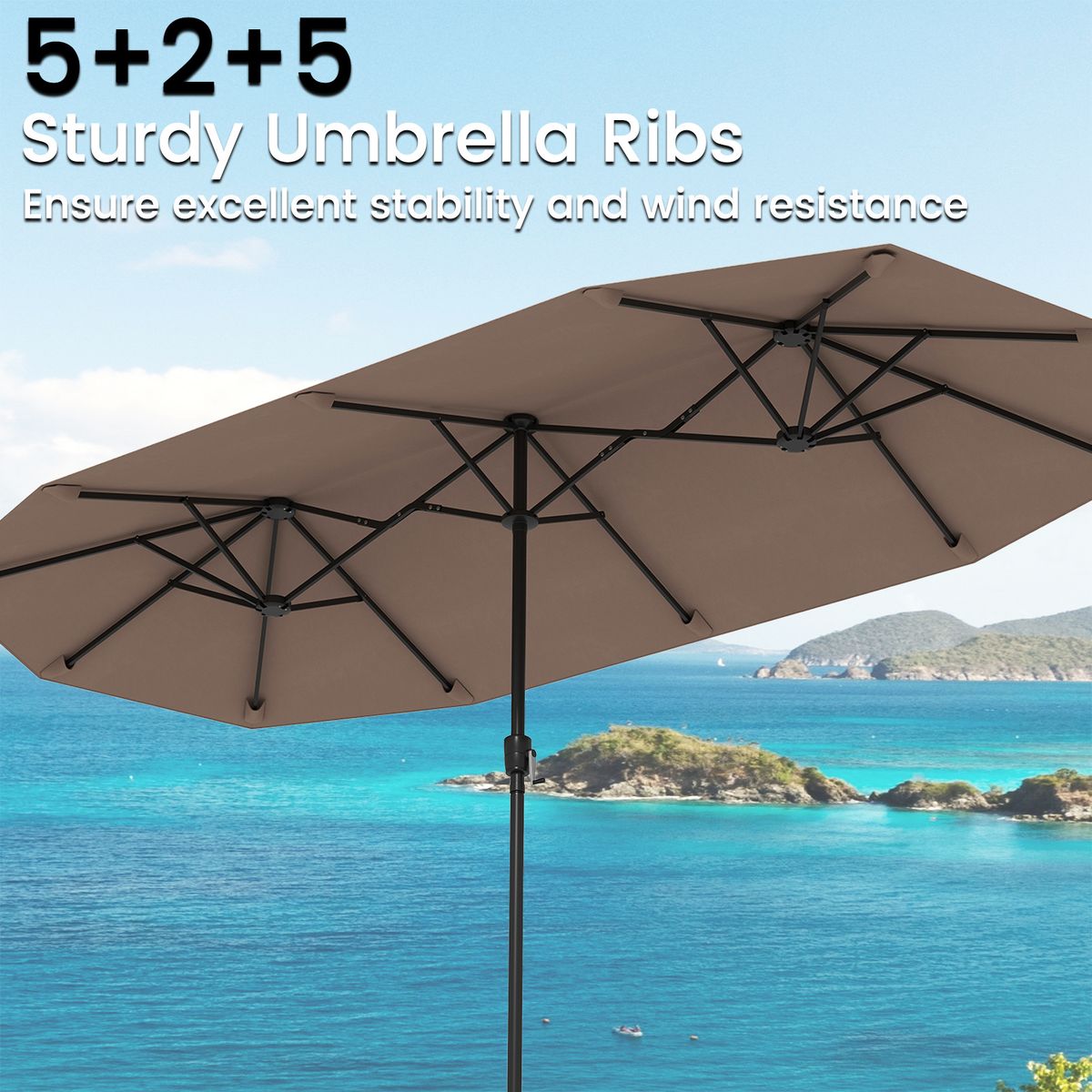 Parasol double Coast - rectangulaire - polyester hydrofuge - 400 x 215 cm - marron