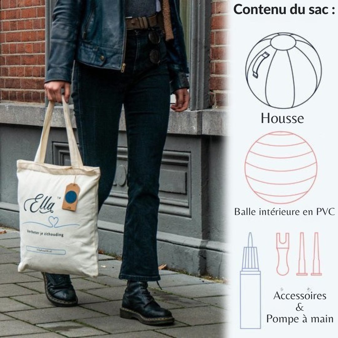 Ballon de siège pour le bureau et la maison Backerz® - 65 CM - Ballon de yoga de luxe - Ballons de siège avec housse - Ballon ergonomique pour chaise de bureau - Lin gris sable