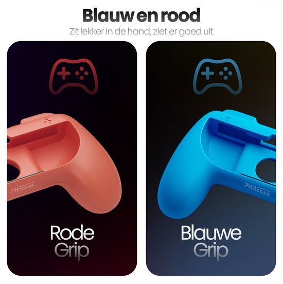 Poignées Phreeze Controller compatibles avec la Switch 2 Joy-Con : support - ergonomiques - avec gâchettes - rouges et bleues - lot de 2