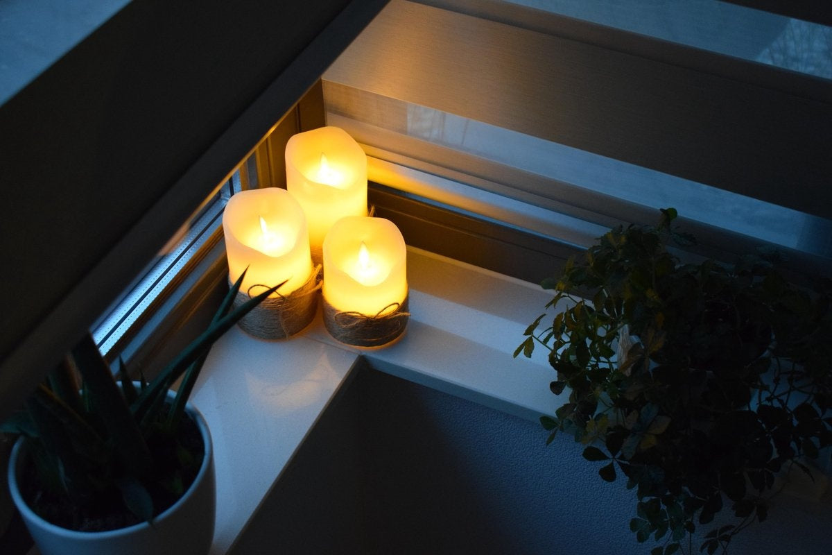 O'DADDY® LED Candles With Moving Flame - Set 3 sizes 10+12.5+15cm 8d - With Timer and Dimmer Function - LED Candles With Remote Control - Rope (Bougies LED avec télécommande)