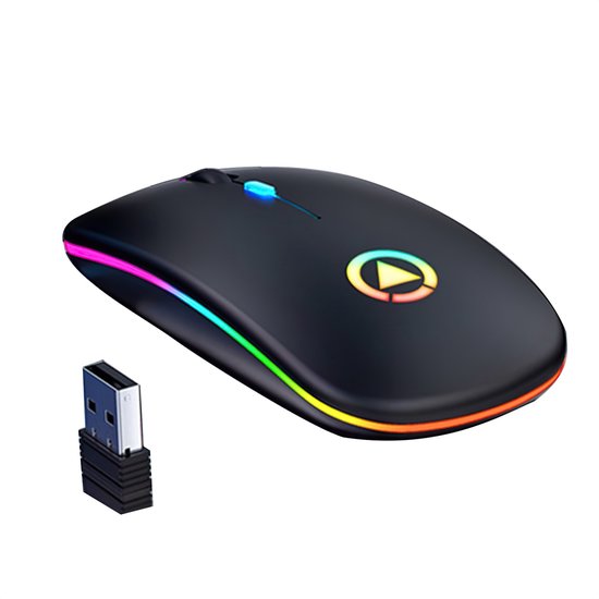 Techvavo® Wireless Mouse Laptop - Souris d'ordinateur - Souris rechargeable - Eclairage LED - Souris sans fil silencieuse - Convient pour les jeux - Noir