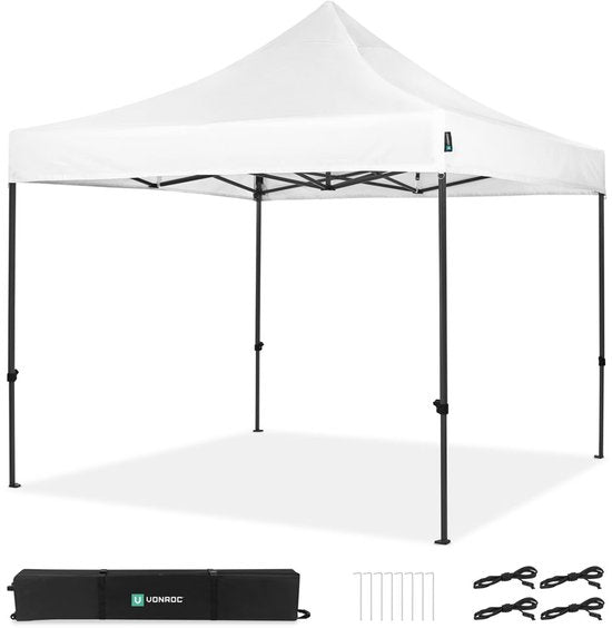 VONROC Party Tent - 3x3 m - Premium easy-up Party Tent - Modular Design - Foldable - Waterproof - Steel Frame - 50+ UV Protection - Incl. Storage Bag - White