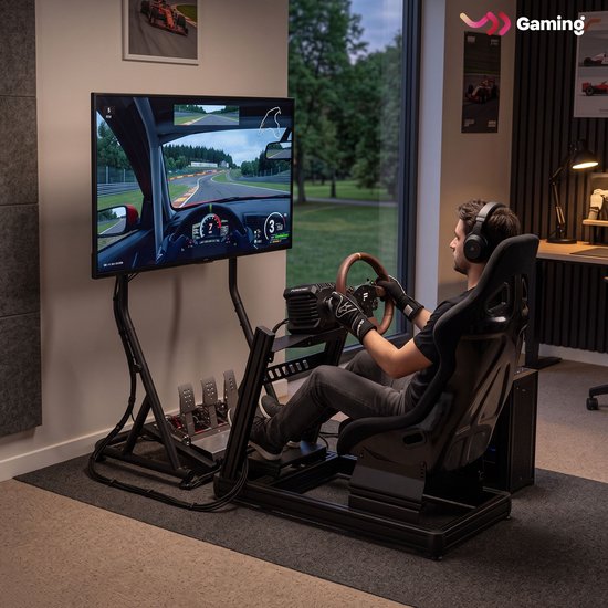 VDD Gaming - Support d'écran - Support d'écran pour simulation de course - Universel - 32" à 55" - Autoportant - Réglable - Verrouillable - 72 x 48 x 123 cm - 50 kg - Noir