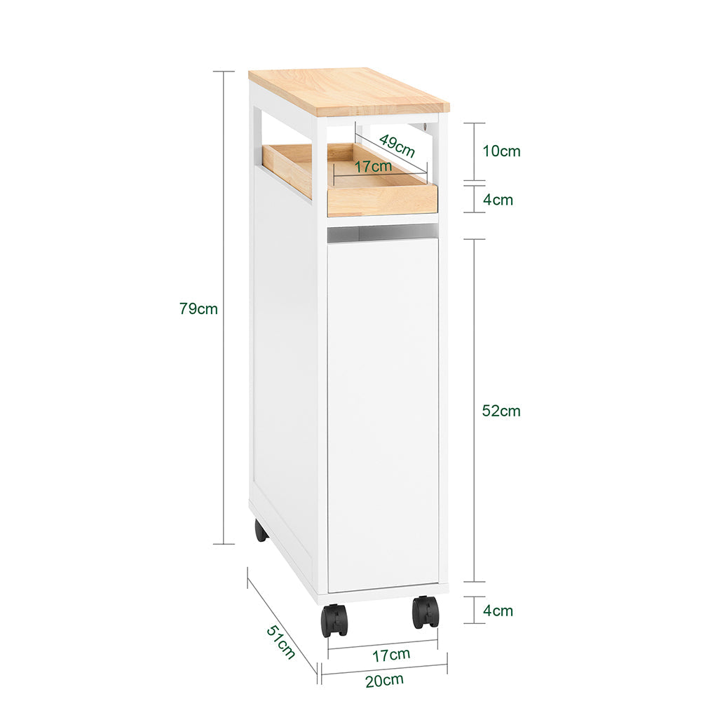 SoBuy NSR11-WN Etagère roulante étroite en bois 20x51x79 cm - Chariot de cuisine et de salle de bain pratique sur roulettes en blanc aspect bois naturel