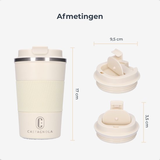 Mug thermos Castagnola - Tasse à café à emporter - Mug de voyage pour le café et le thé - Mug à thé - 380 ML - Acier inoxydable - Blanc cassé