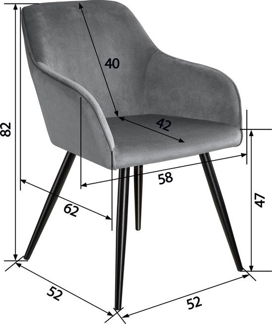 tectake® - Chaise - chaise de salle à manger - Marilyn aspect velours noir/gris - 403659
