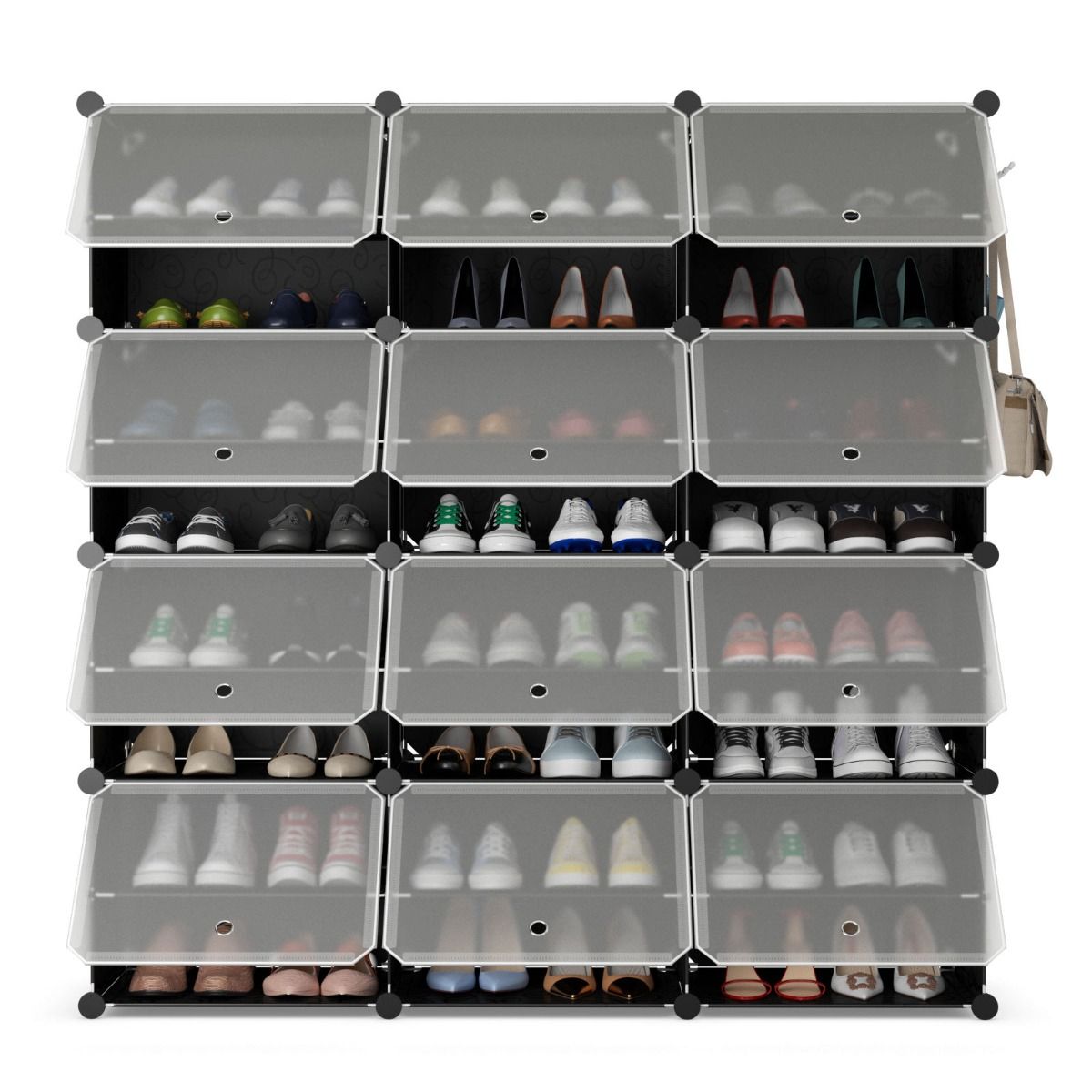 Armoire à chaussures Coast à 8 compartiments - étagère à chaussures réglable - pour 48 paires de chaussures - noire et translucide