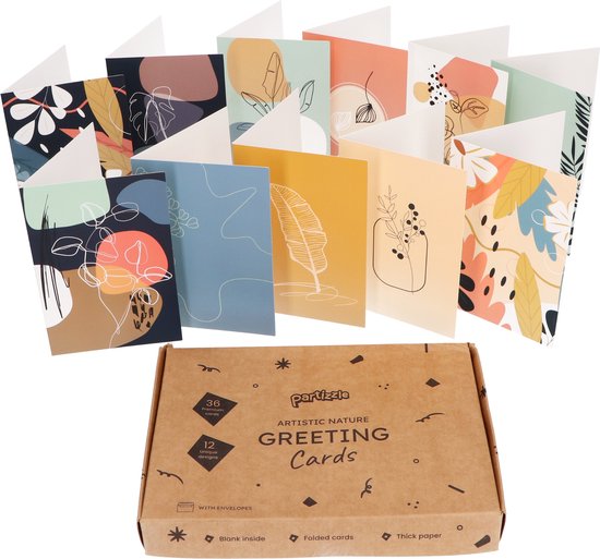 Partizzle 36x Cartes de vœux avec enveloppes - Sans texte - Envoi de cartes postales amusantes - Fleurs et nature - 15x10 cm
