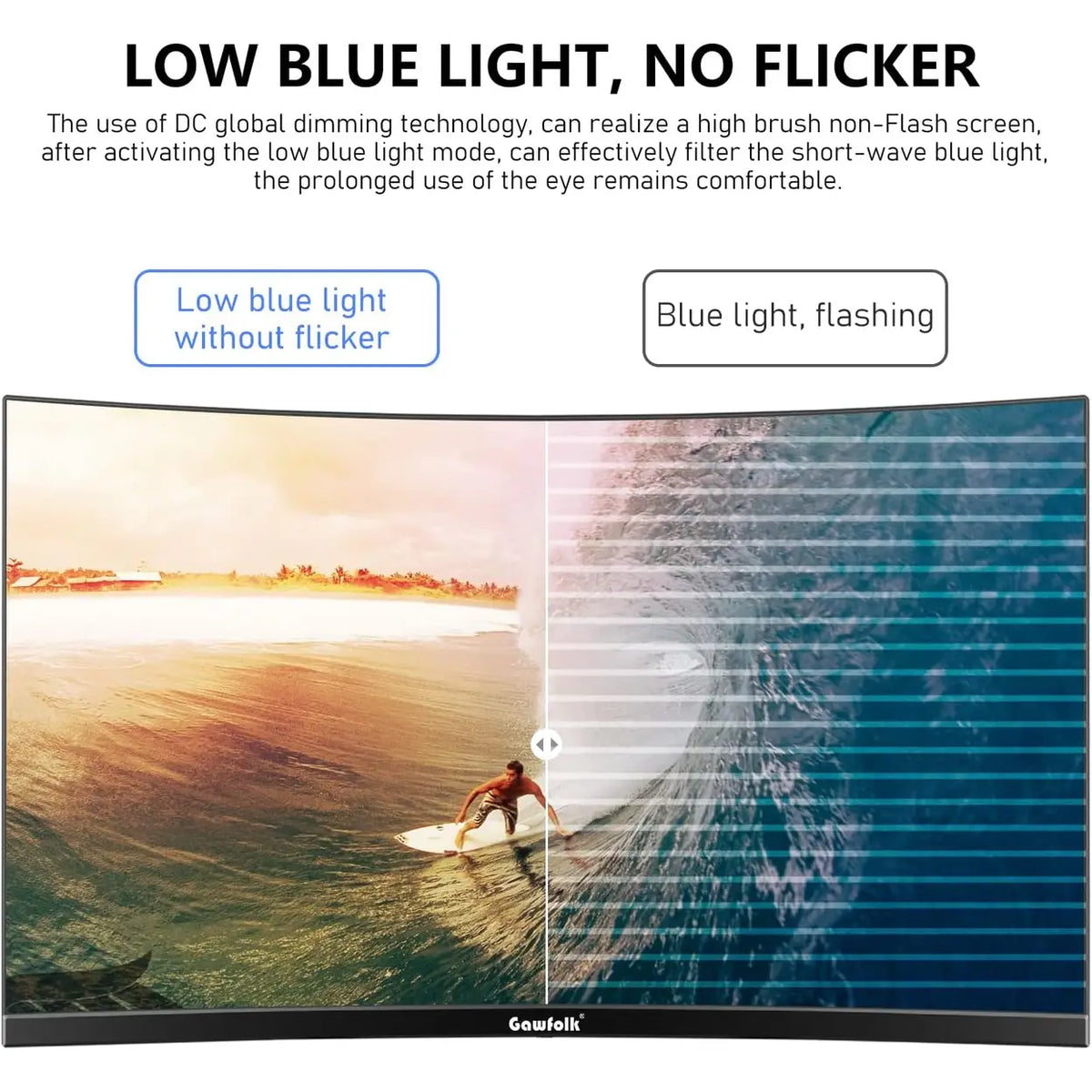 Écran incurvé Gawfolk 24,5 pouces - 16 × 55 × 39 cm - Noir - Full HD 120 Hz - 1 ms - Haut-parleurs intégrés
