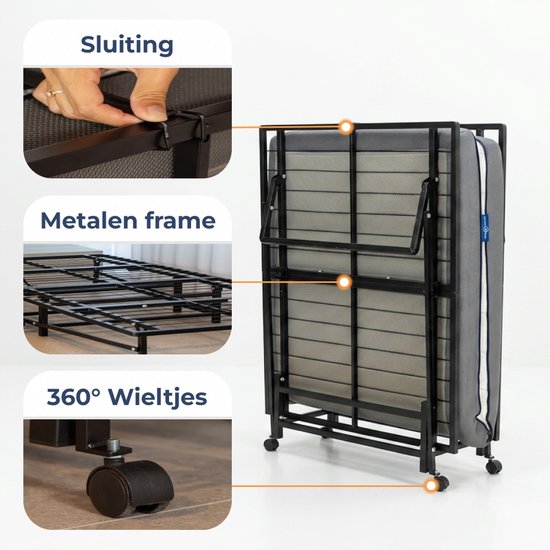 Lit pliant Best Life 90 x 200 - Lit d'appoint pliable - Lit pliant avec matelas - 1 personne - Lit pliant - Housse de rangement incluse