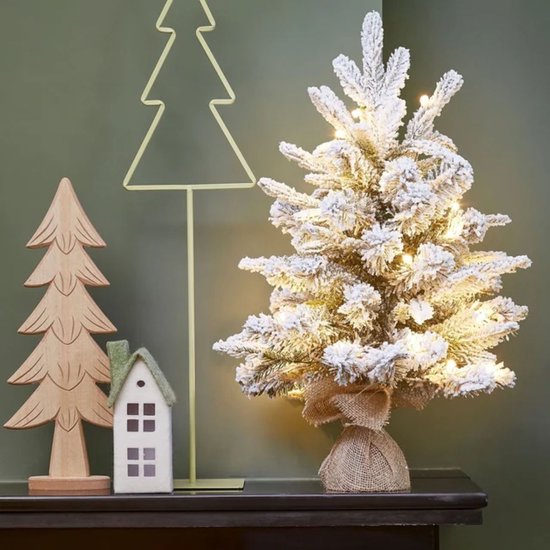 Black Box Trees Sapin de Noël artificiel Grimshaw avec neige H60 x P46 cm - Sapin artificiel dans un sac en jute - Sapin de Noël artificiel d'intérieur - 56 branches - Vert
