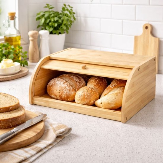 Boîte à pain Ceruzo en bambou – Boîte à pain avec volet coulissant – 38 cm