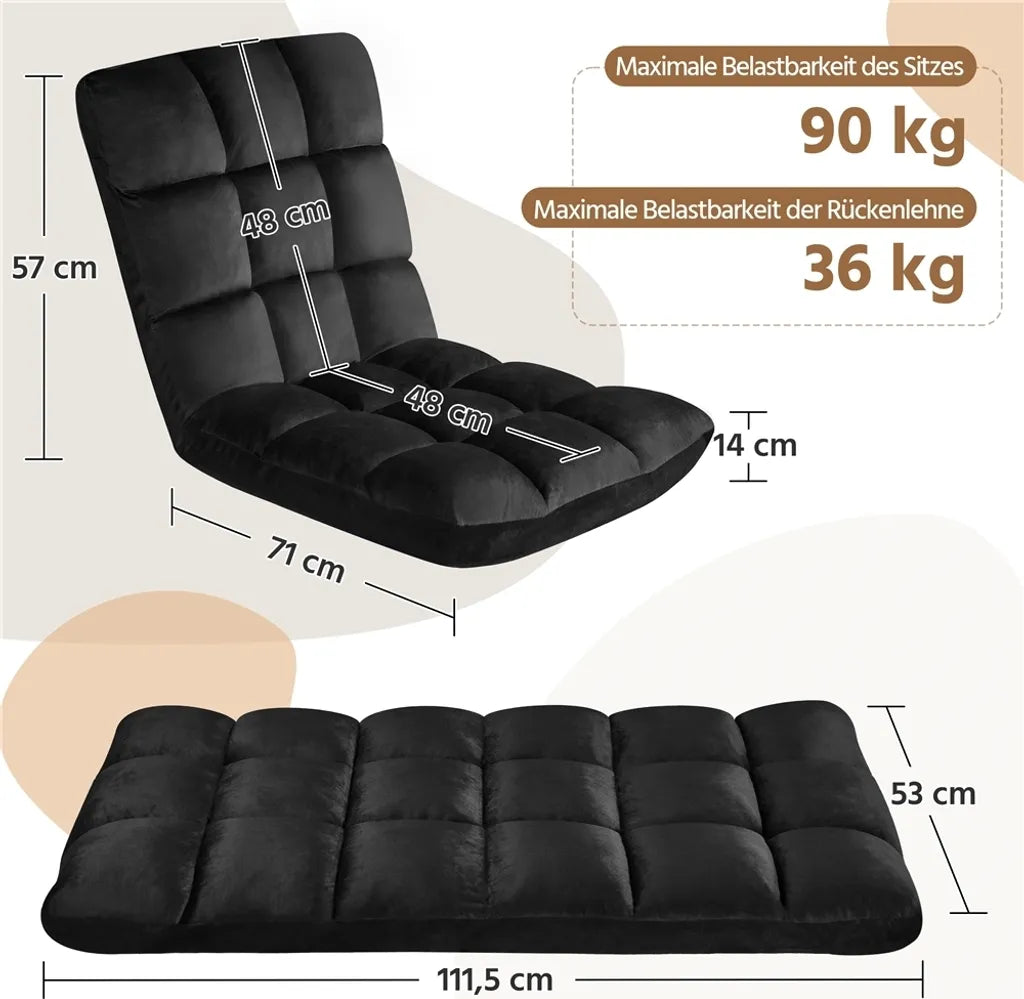 Yaheetech Floor Chair 111.5 x 53 x 57 cm Black 14-Position Adjustable Back Gaming Relax Chair