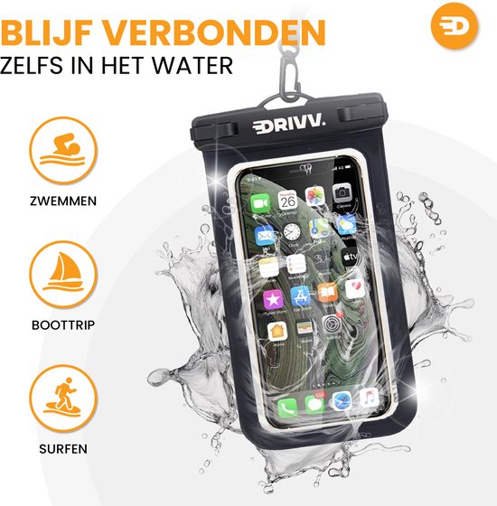 Drivv. Étui étanche pour téléphone – Lot de 2 - Double fermeture à clip - Jusqu'à 6,7 pouces – Étui sous-marin pour téléphone - Noir
