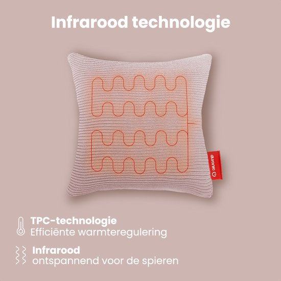 Auronic Oreiller chauffant - tricoté - 45x45 CM - Oreiller chauffant sans fil - rechargeable - Oreiller électrique - infrarouge - rose