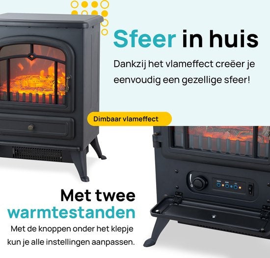 MOA Cheminée électrique d'ambiance ES180 - Freestanding - 1800W - Effet de flamme réaliste - Cheminée - Noir