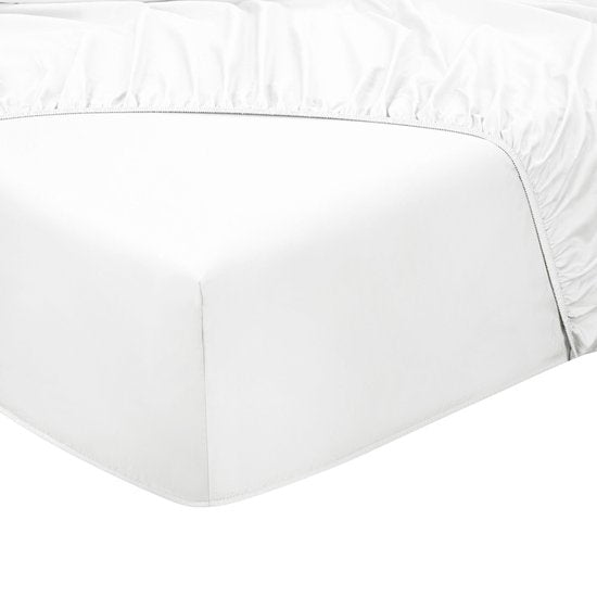 Drap-housse PHLOX - 100 % coton satiné (300 fils au pouce carré) - Double 160 x 200 cm - Doux et agréable au toucher - Élastique sur tout le pourtour - Blanc