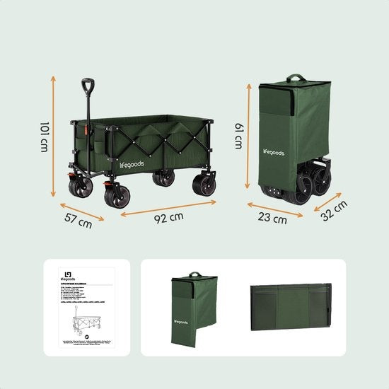 LifeGoods Wagon - XL - Pliable - 200L - 150KG de capacité de charge - Vert