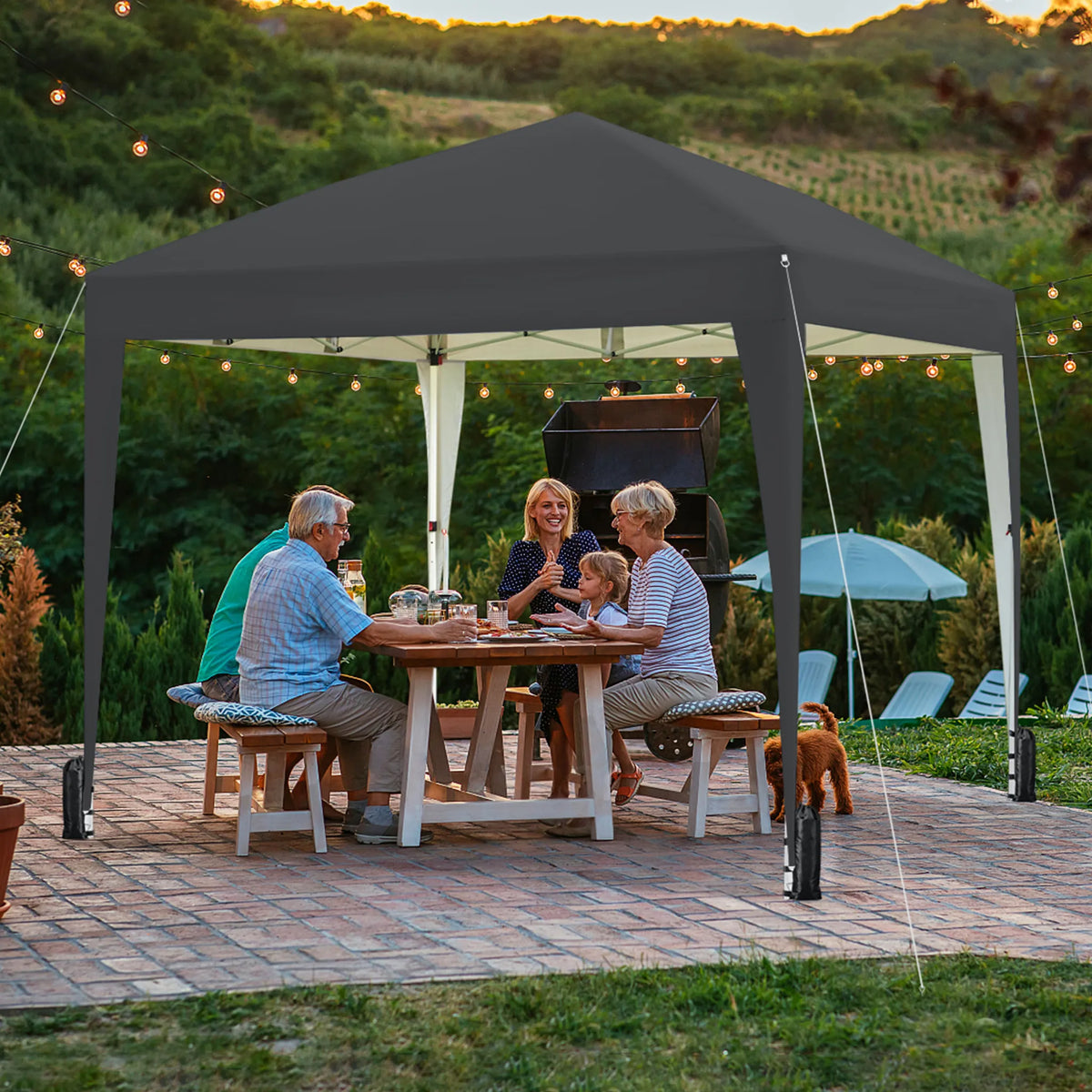 Pavillon pliable Yaheetech 3 x 3 m - Réglable de 267 à 287 cm - 4 parois latérales - Protection UV 50+ - Imperméable - Gris foncé