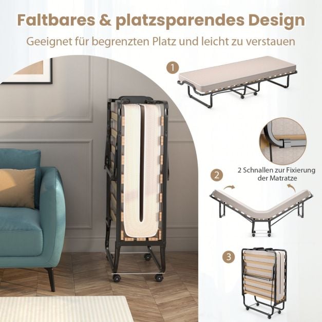 Lit d'appoint pliant italien Coast avec matelas – 200 x 90 x 41 cm – Beige