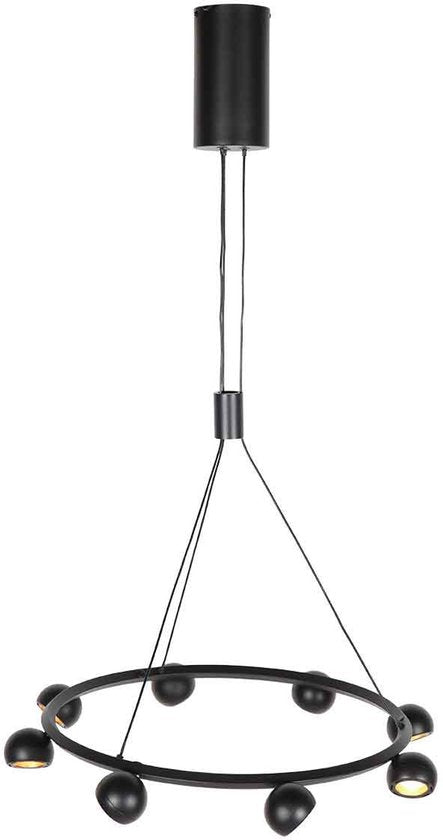 Suspension ronde noire à 8 lampes Marcadore, ø 60 cm - Orientable, réglable en hauteur, plastique/métal - Steinhauer