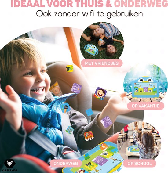 Vulpes Goods® Kids - Tablette pour enfants - Tablette Kids - Application de contrôle parental - 100% Kids Proof - 3500 mAh - Android 10 Go - Avec étui de protection intégré, protection de l'écran et protection des yeux - 32 Go - Avec stylet pour écran tac
