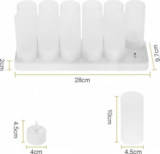 Bougies LED + Base rechargeable - Lampes à thé sûres - Décoration - 12 pièces + coupes