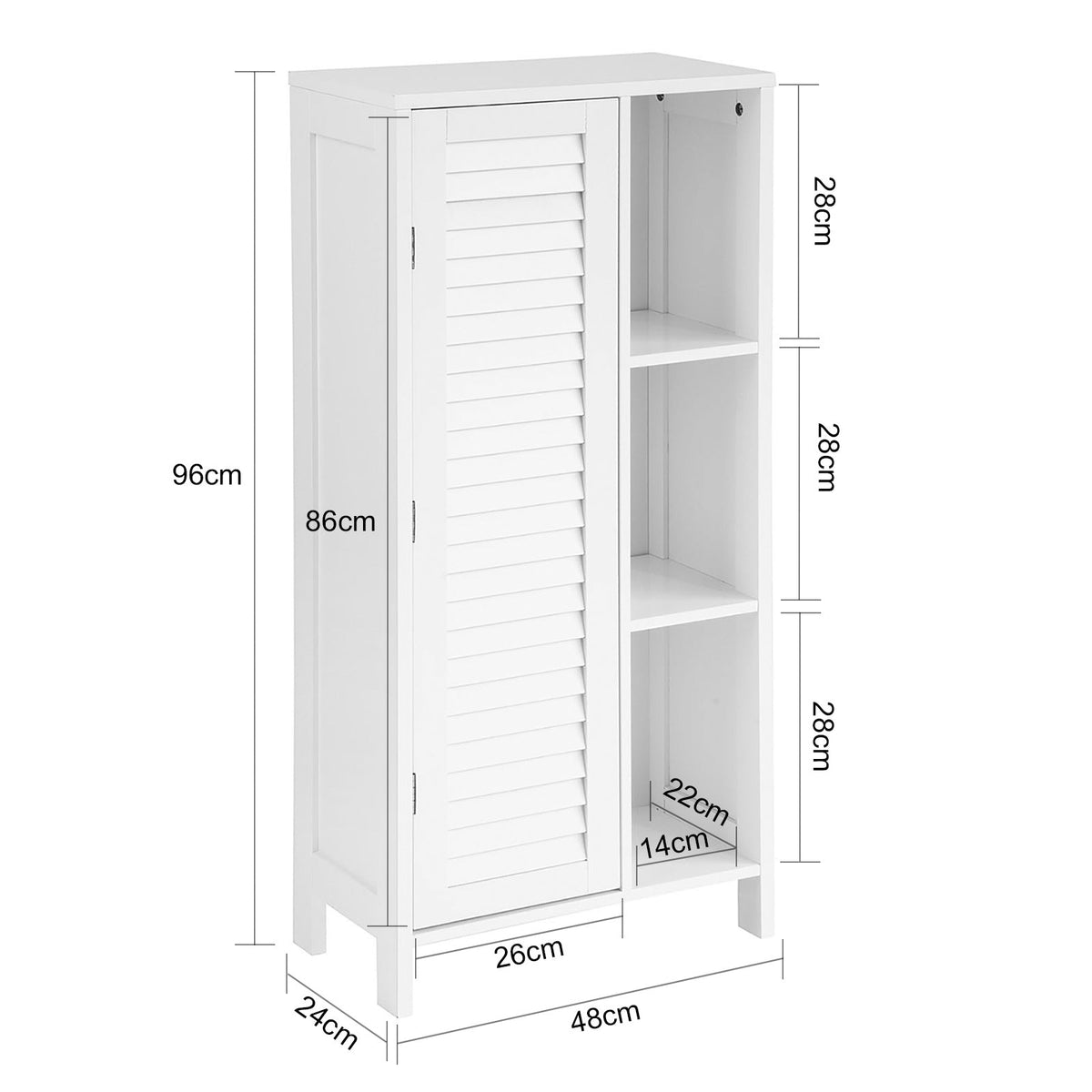 SoBuy Meuble de rangement pour salle de bains - 1 porte - 48 x 24 x 96 cm - Blanc