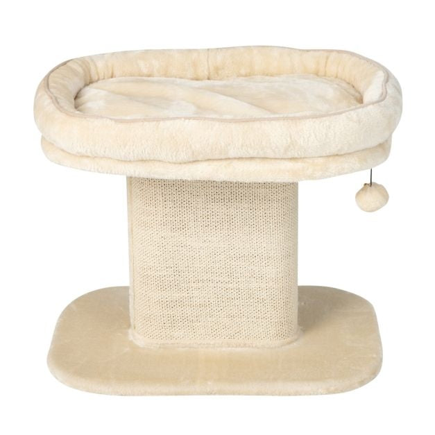 Coast Arbre à griffes moderne pour chat avec grand fauteuil en peluche et planche à griffes en sisal beige