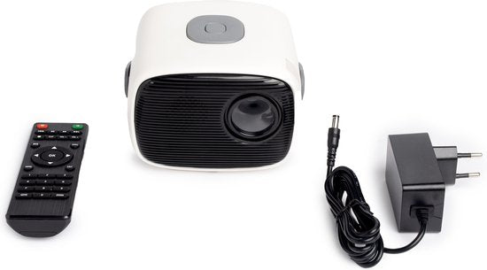 QLT TV Projector - Mini Beamer avec source lumineuse LED - Résolution 800 x 480 Pixels - 16:9 - Distance de projection 1 à 4 mètres - Avec télécommande - Blanc
