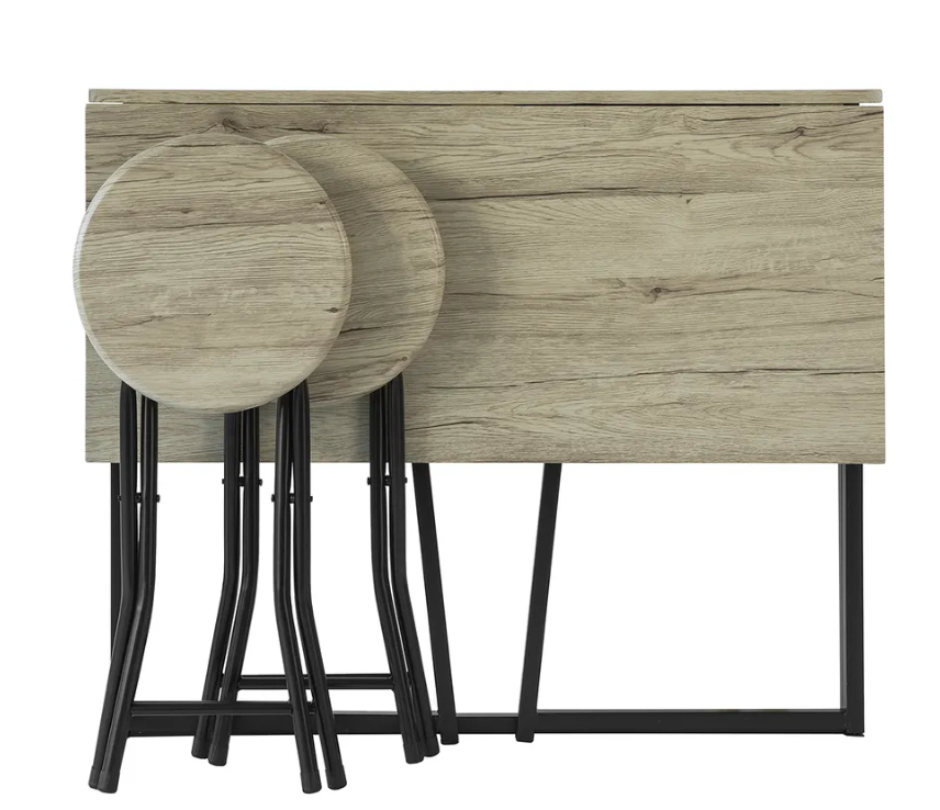SoBuy Table de salle à manger - 3 pièces - Table pliante - 2 tabourets - Table de cuisine - 90 x74 x 45 cm - Bois noir