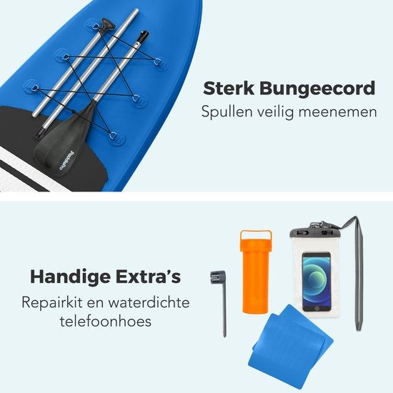 LifeGoods SUP Board - Planche à pagaie gonflable - Ensemble complet - Max. 135KG - 320x81cm - Bleu