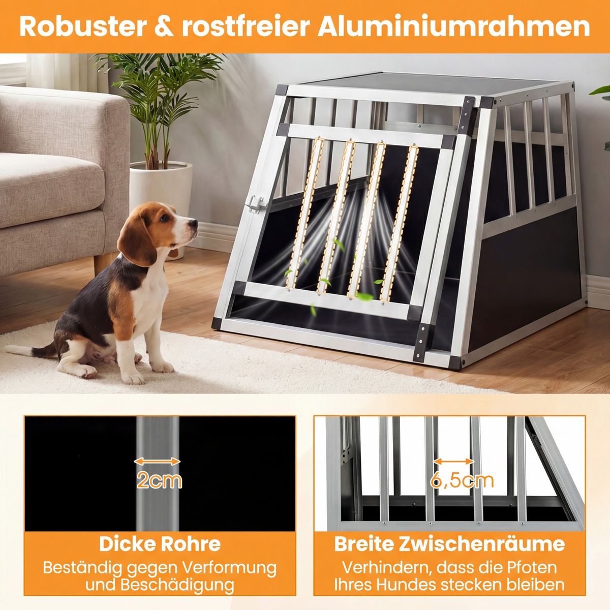 Cage de transport pour animaux Coast - porte verrouillable - cloison amovible - aluminium - 69,5 x 54 x 50,5 cm - argent et noir