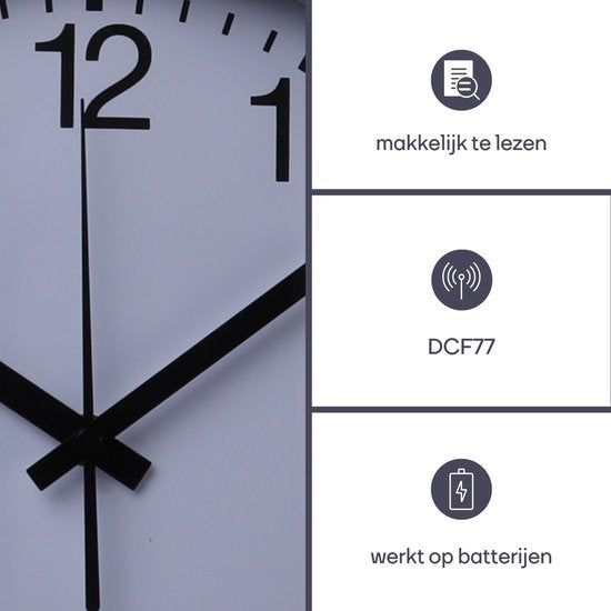 Horloge murale Perel, 30 cm, analogique, silencieuse, avec synchronisation automatique de l'heure via DCF, grand cadran facile à lire, cadre en aluminium argenté, idéale pour le salon, la cuisine, le bureau ou la salle d'attente