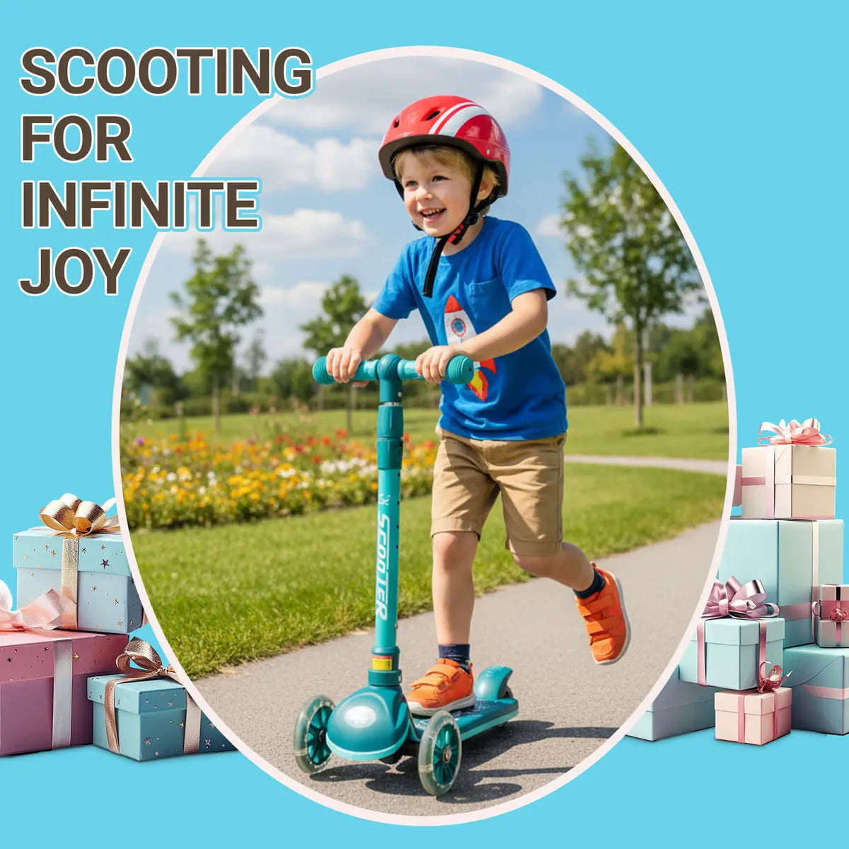 Trottinette pour enfants Neuleb KS004 - Verte - 3 roues avec éclairage LED - Pliable - Guidon réglable - De 3 à 10 ans