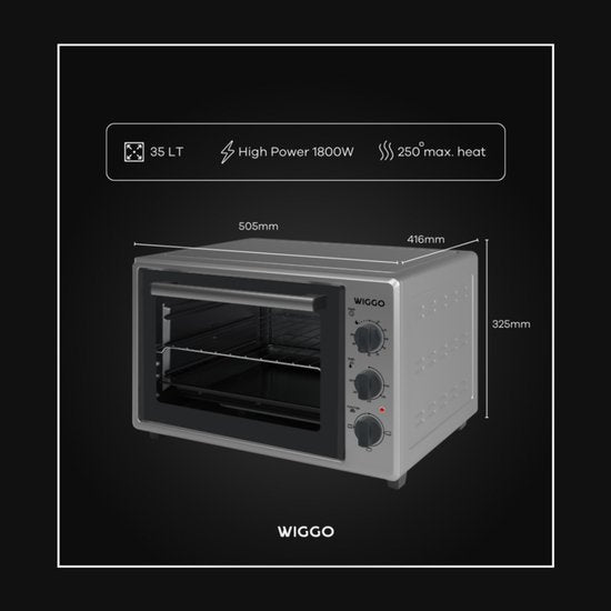 Wiggo WMO-E353(X) - Mini-four autonome - Électrique - 50 cm - 35 litres - 1 800 W - Garantie 5 ans - Acier inoxydable