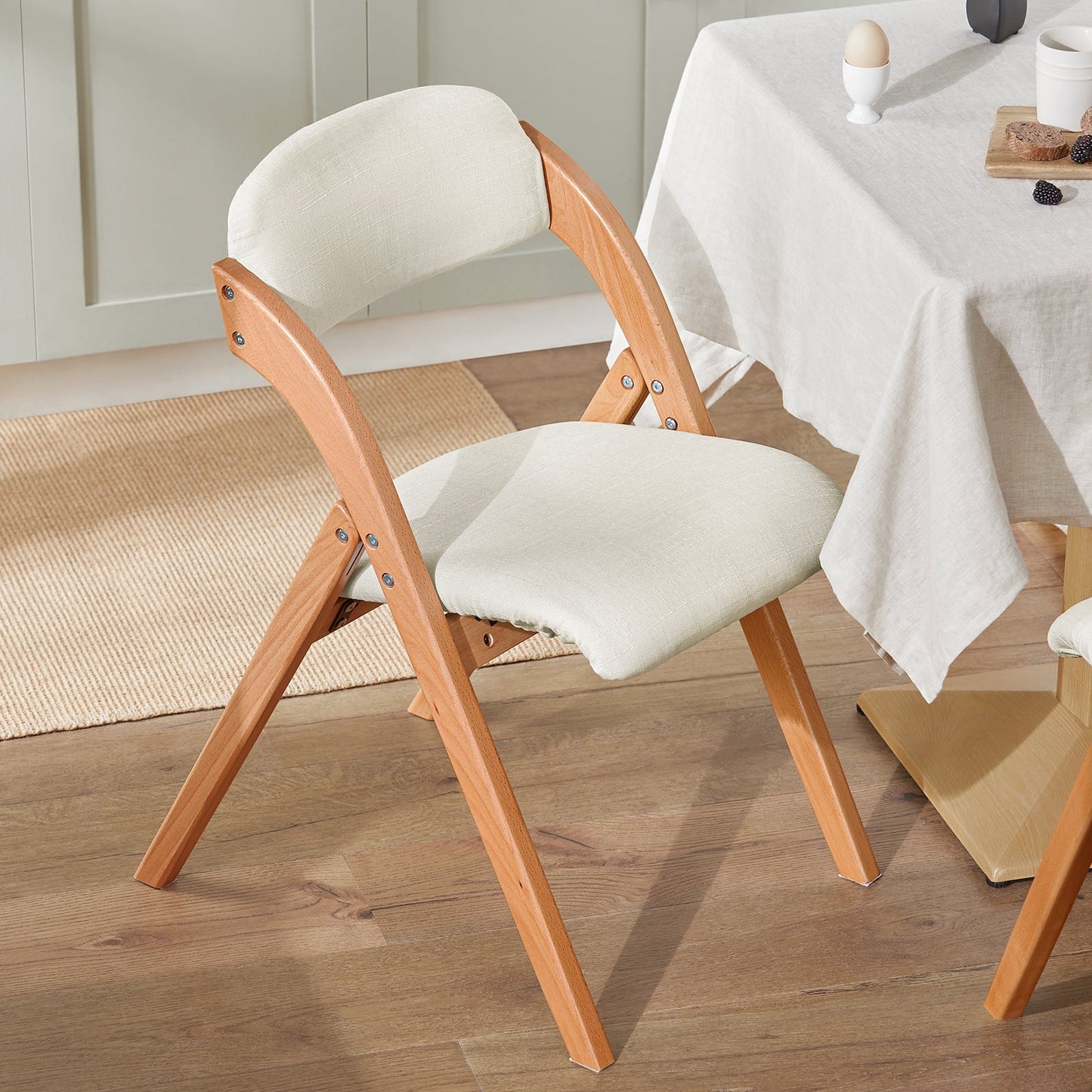 SoBuy Chaise pliante en bois avec assise rembourrée - 47x57x79 cm - Hêtre - Blanc