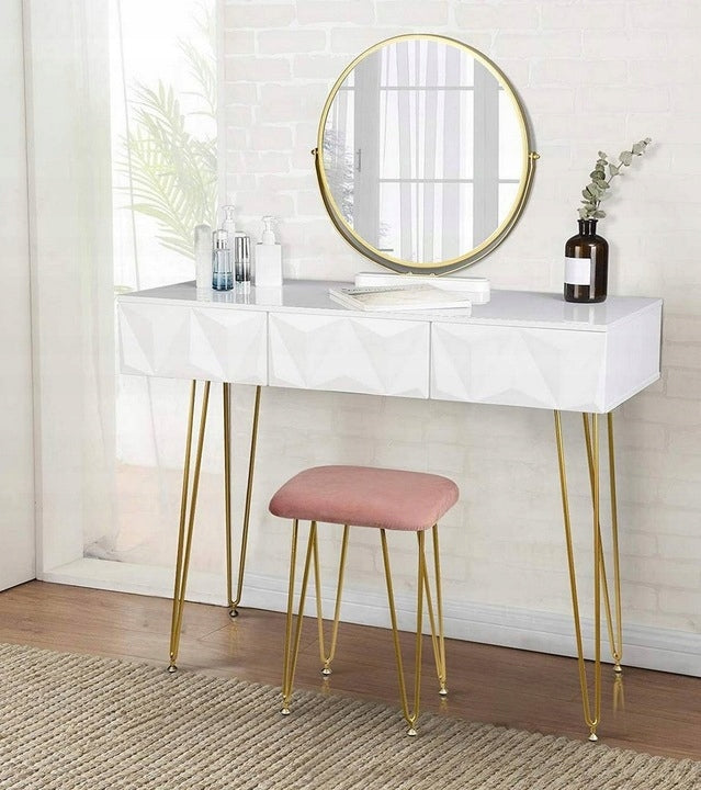 Kochamy Meble Coiffeuse avec miroir 3D et tabouret - Blanc - 106 x 79 x 40 cm