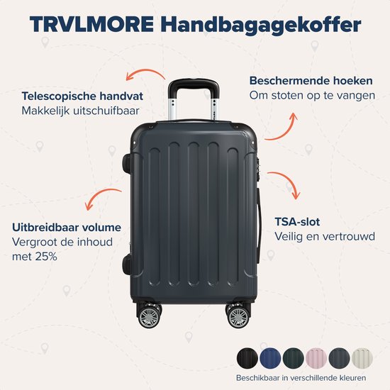 TRVLMORE Valise à main - 45L - Serrure TSA - Léger - Extensible - Trolley - 54x36x22cm - Gris foncé